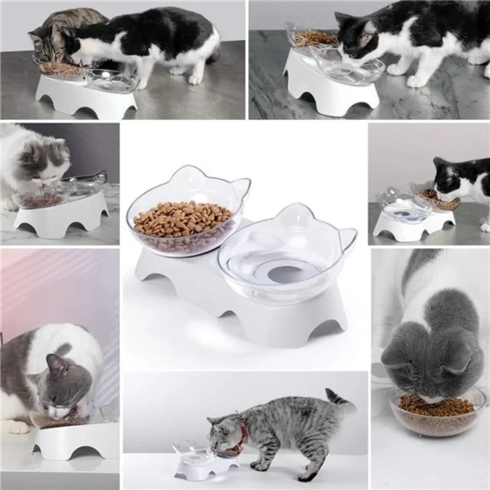 Cat Food Bowls Elevated Tilted, Anti Vomiting Orthopedic Kitty Bowls